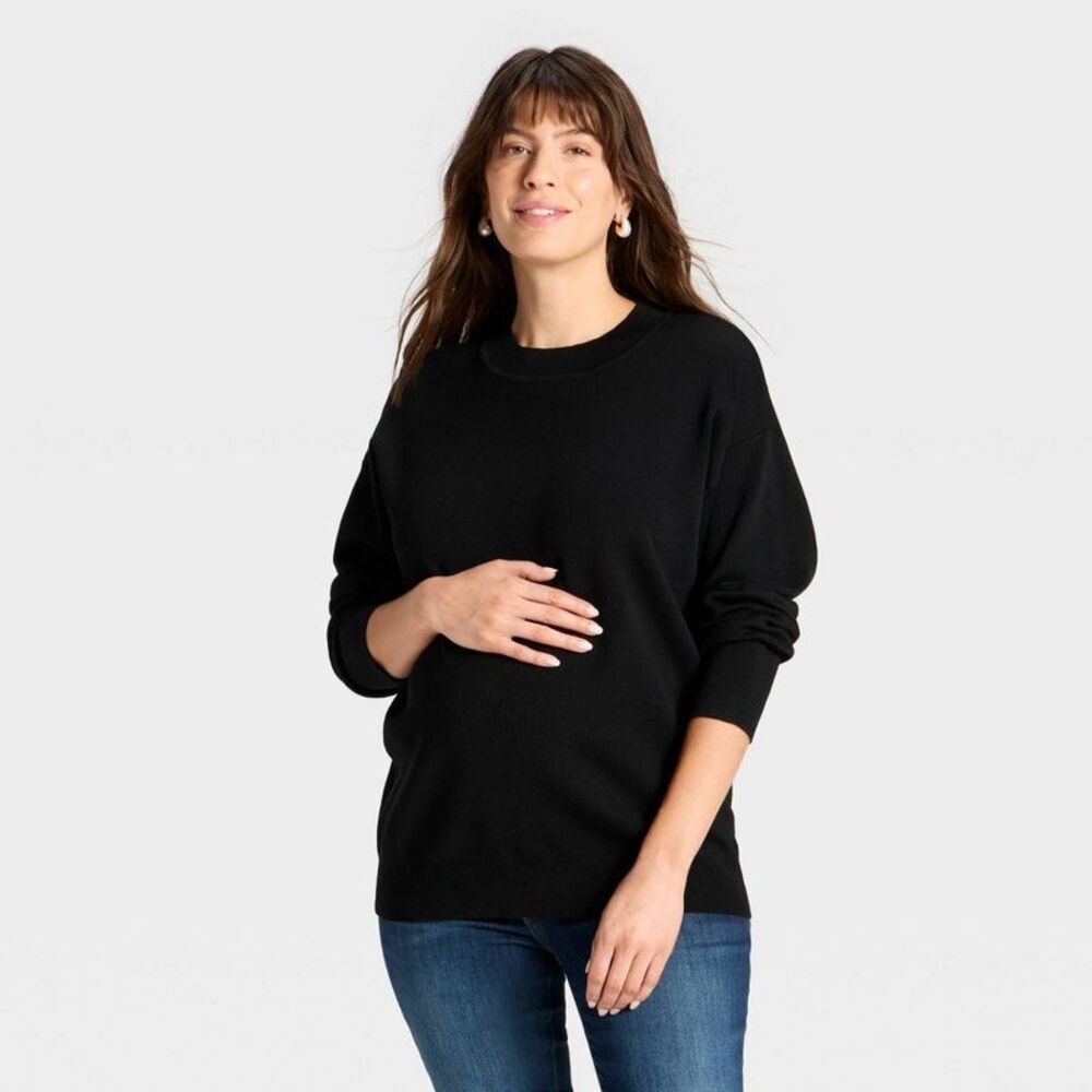 Crewneck Essential Maternity Pullover Sweater - Black M